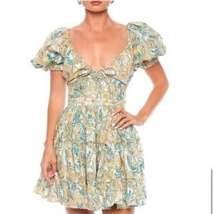NWD Agua by Agua Bendita Manzanilla Floral Tiered Mini Dress Sz L Multi 1E508
